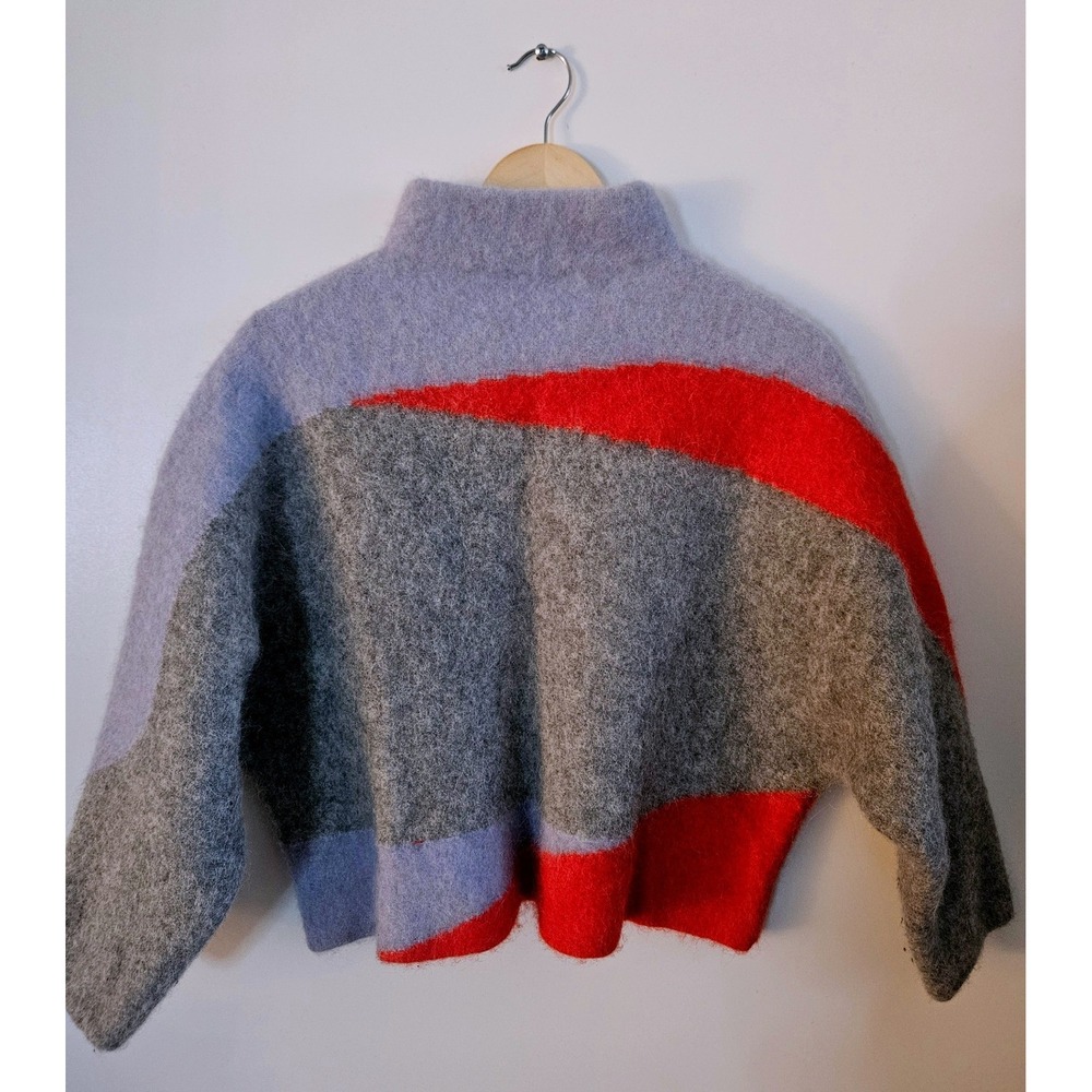 Zara Women's M Abstract Colorblock Fuzzy Knit Mock Neck Boxy Sweater Lavender